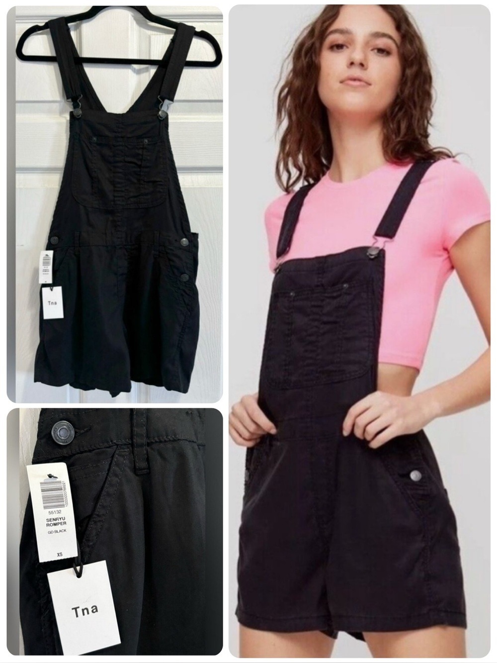 NWT Aritzia TNA Short Overalls Senryu Romper Shortalls Black Shorts Size XS NEW
